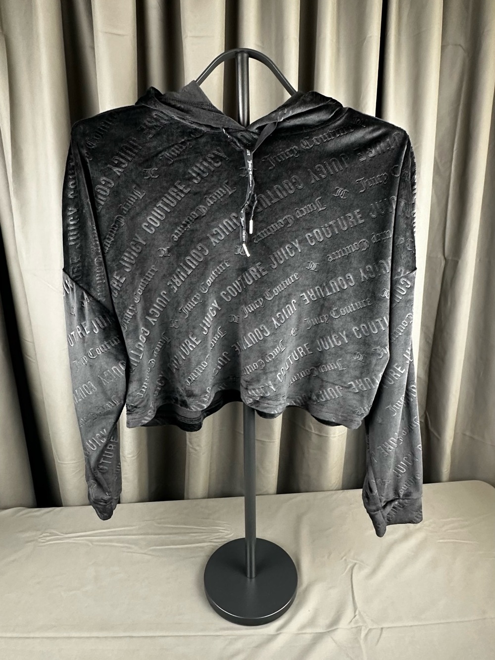 Juicy Couture Black Tonal Logo Velour Hoodie